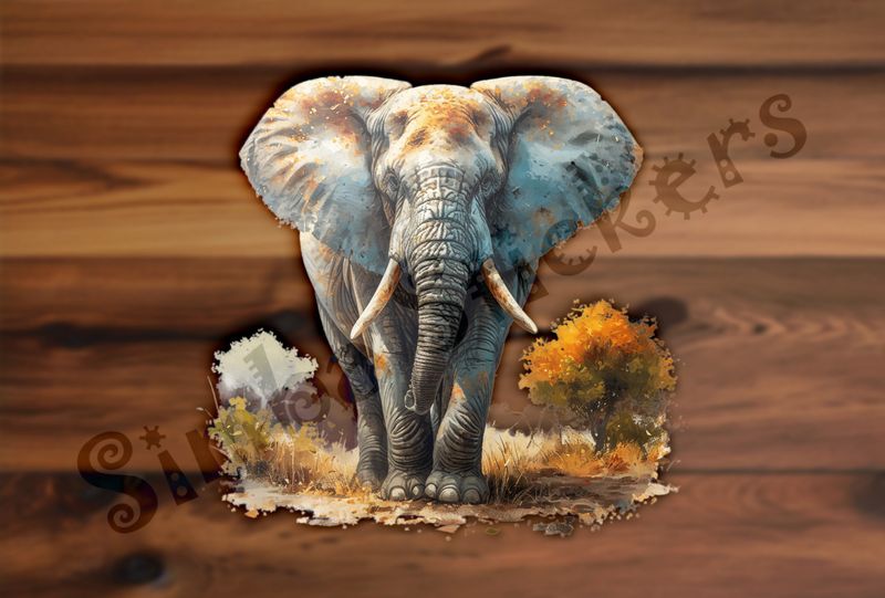 Elephant in brown grass, watercolour, rwl1rr