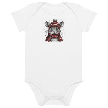 Embroidered Organic Cotton Baby Bodysuit, 3-18 Months, Elephant, face with large trunk and tusks