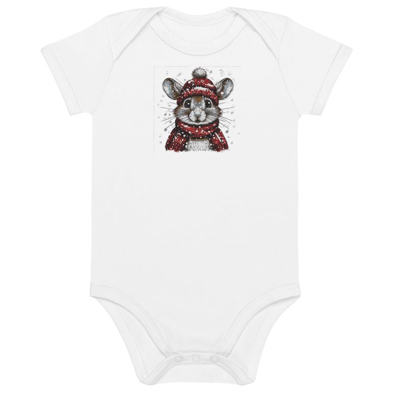Embroidered Organic Cotton Baby Bodysuit, 3-18 Months, Elephant, face with large trunk and tusks