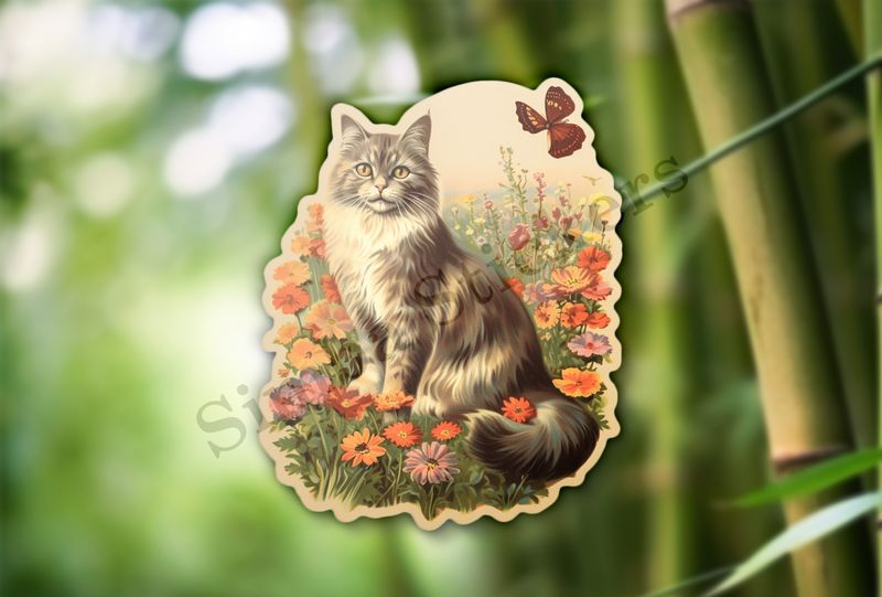 Vintage cat in flower field