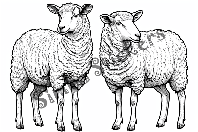 Colouring pages, bundle of multiple sheep, 10 images