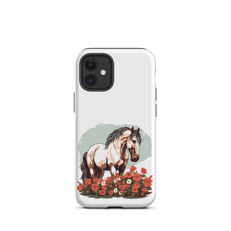 Tough Case for iPhone, Brown horse in field of red flowers, n4w2fj