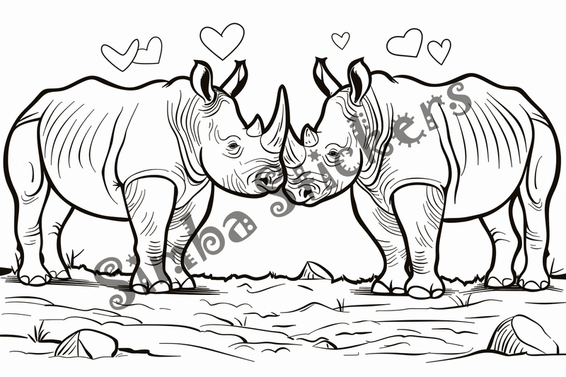 Colouring pages, bundle of rhinos in love, 25 images