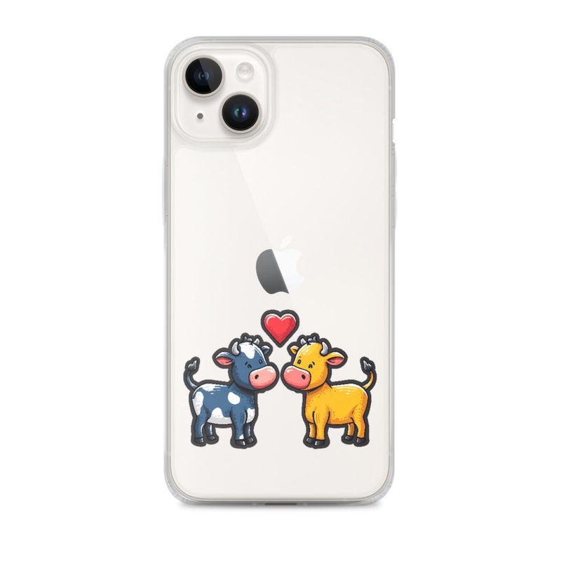 Clear Case for iPhone, Cattle, bull and cow in love, colourful , heart in picture, fvta2y
