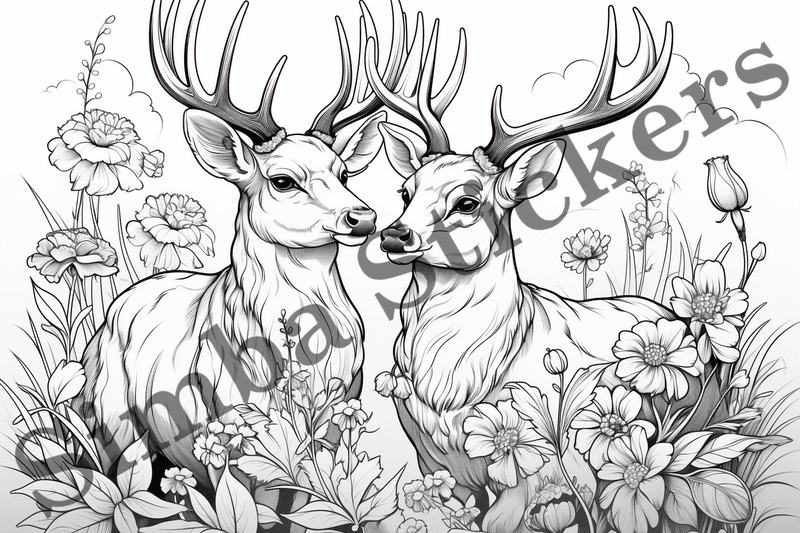 Colouring pages, bundle of deer in love, 10 images