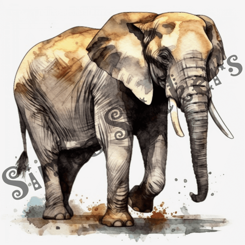 Elephants, watercolour, image set, 25 images, fqfyyp