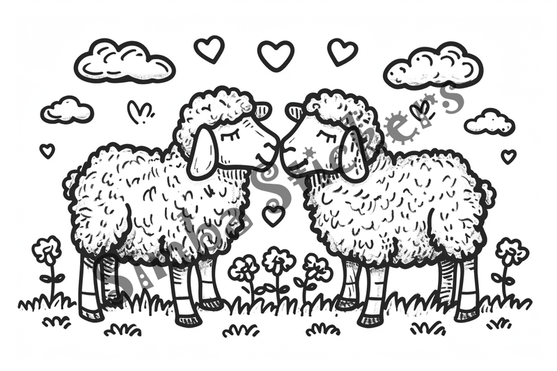 Colouring pages, bundle of sheep in love, 10 images