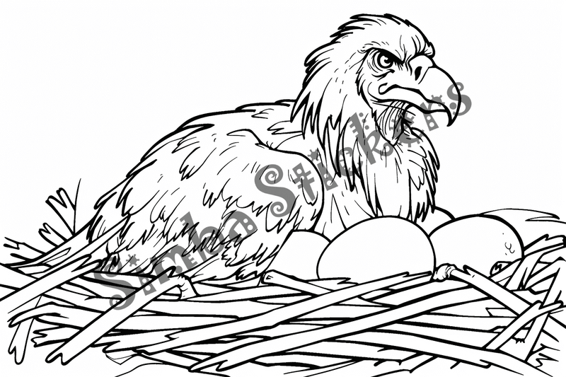 Colouring pages, bundle of vultures with chicks or eggs, 25 images, rm6krw