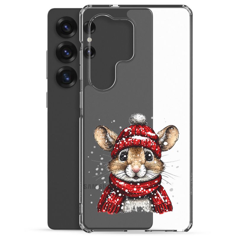 Clear Case for Samsung, Mouse wearing red winter hat and scarf in the snow, xg8dl3
