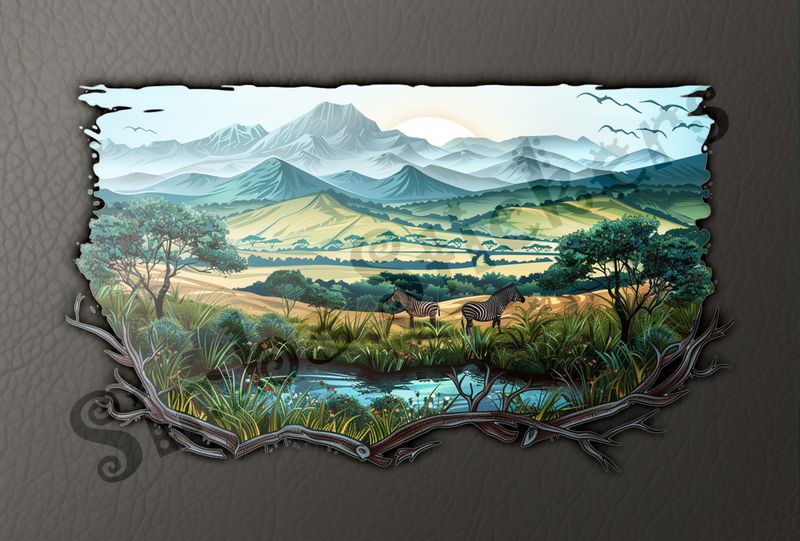 African Savanna landscape, green with zebras