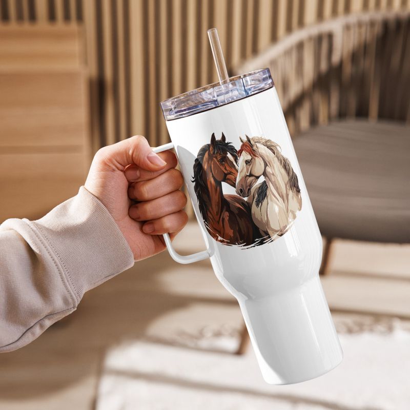 Travel Mug, Cattle, Horses nose-to-nose, jbgjpy