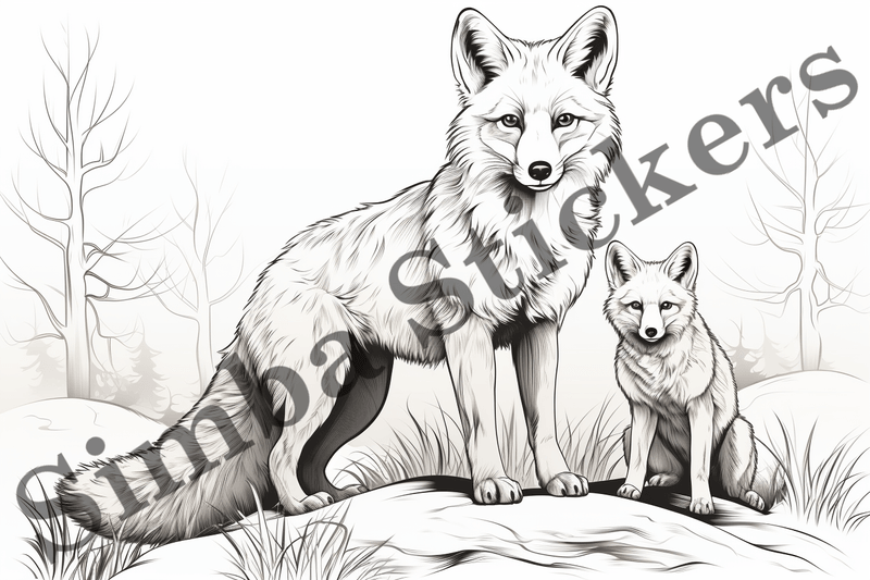 Colouring pages, Bundle of foxes, 10 images