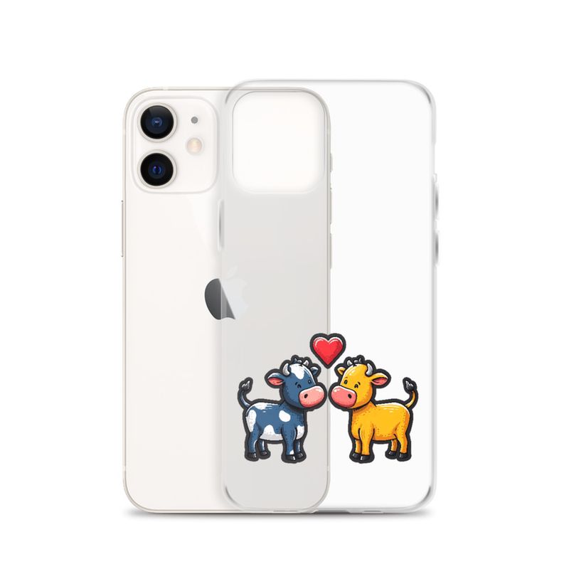 Clear Case for iPhone, Cattle, bull and cow in love, colourful , heart in picture, fvta2y