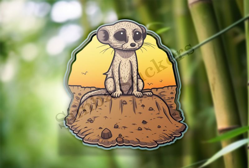 Meerkat on top of a hole in dry surroundings
