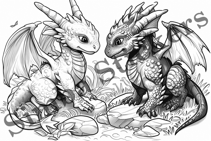Colouring pages, bundle of dragons, 25 images