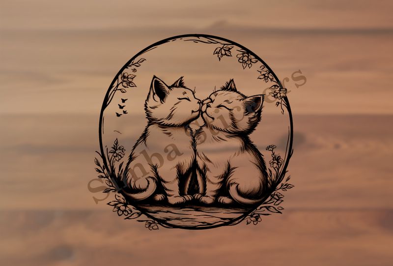 Cats in love, in circle, outline art