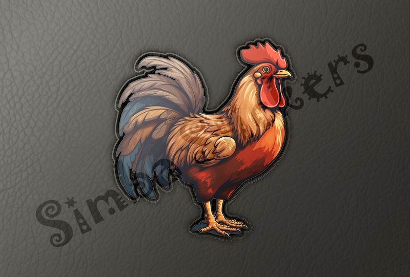Elegant Rooster chicken with blue-tinged tail feathers