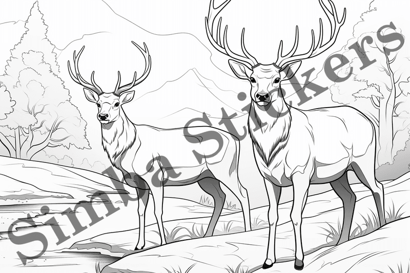 Colouring pages, bundle of deer, 25 images
