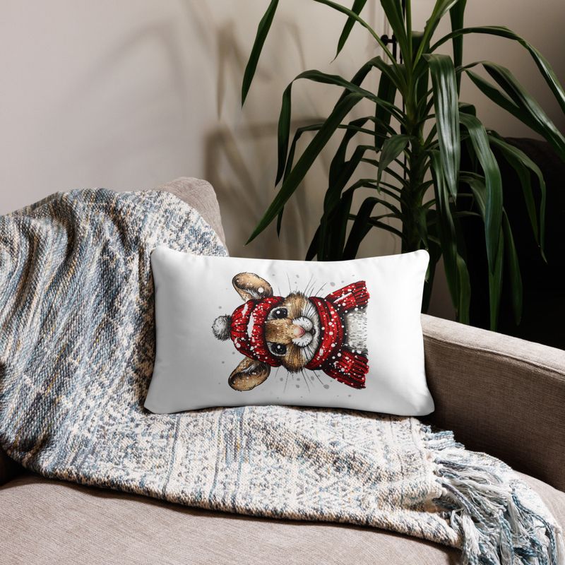 Pillow case 12x20, Mouse wearing red winter hat and scarf in the snow, xg8dl3