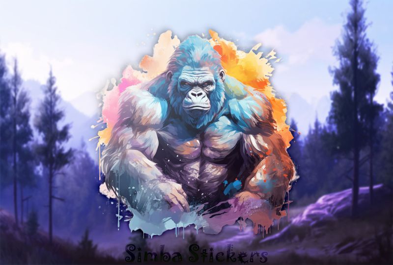 Muscular gorilla staring fiercely, watercolour, 6kz1ti