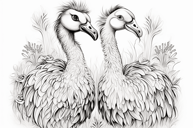 Colouring pages, Bundle of ostriches, 25 images