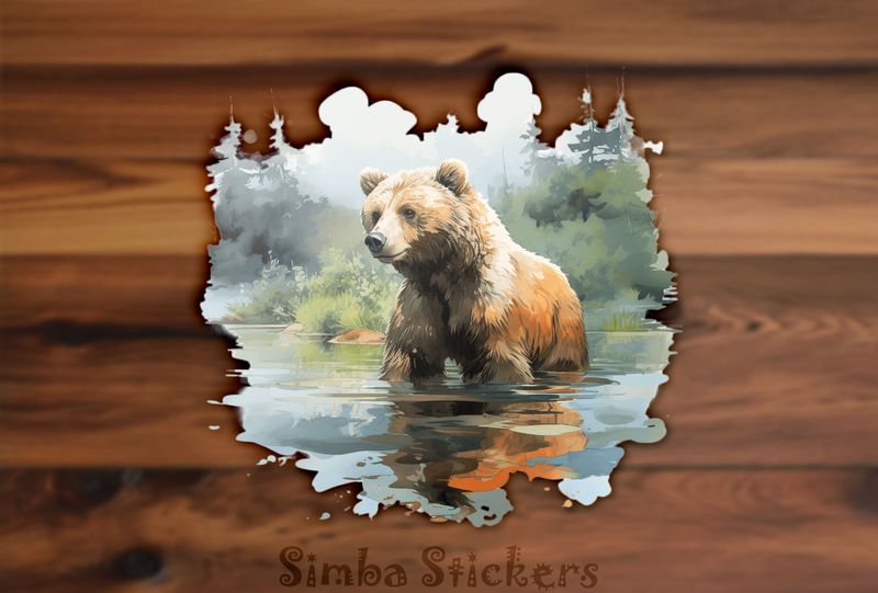 Youthful bear  in water, bluish hue, watercolour, u03mj4