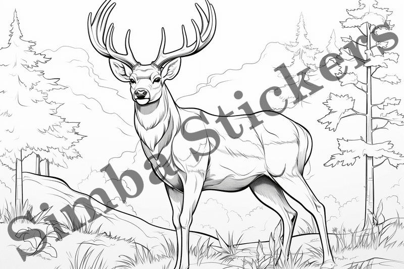 Colouring pages, bundle of deer, 25 images