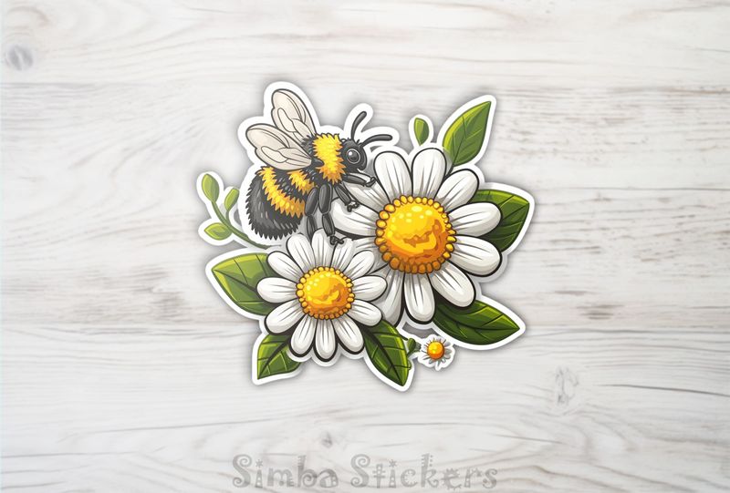 Bee buzzing around daisy flowers