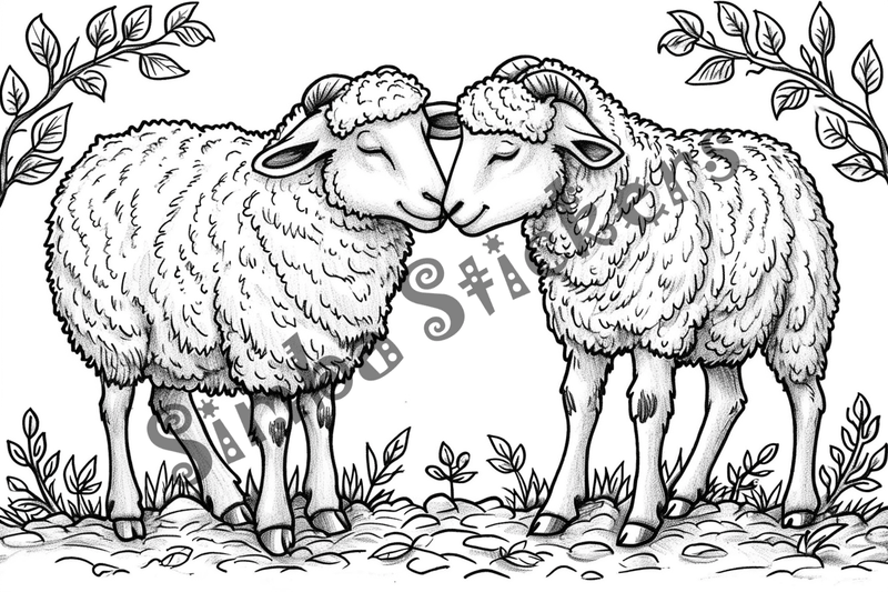 Colouring pages, bundle of sheep in love, 10 images