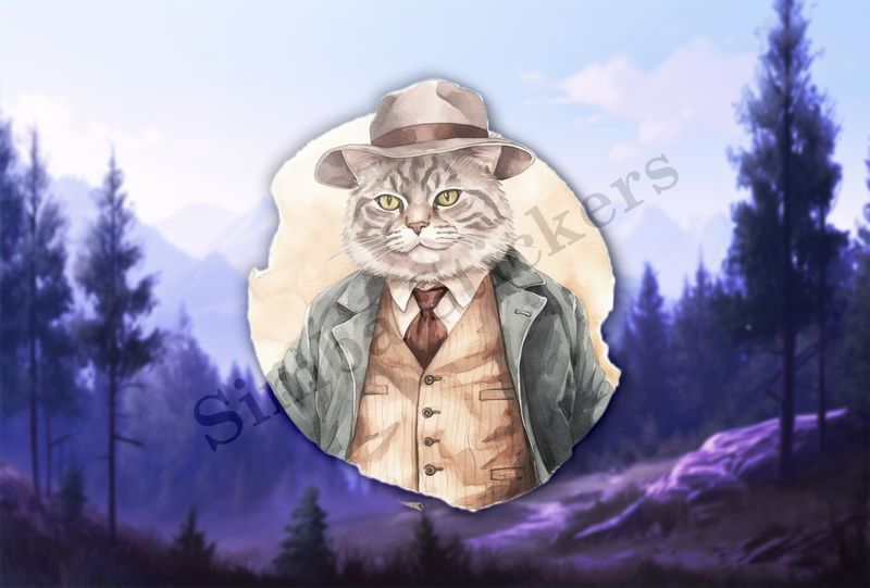 Cat in vitage suit, watercolour