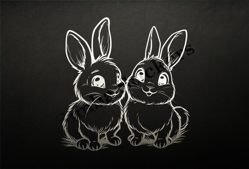 Bunnies in love, smiling,  outline art