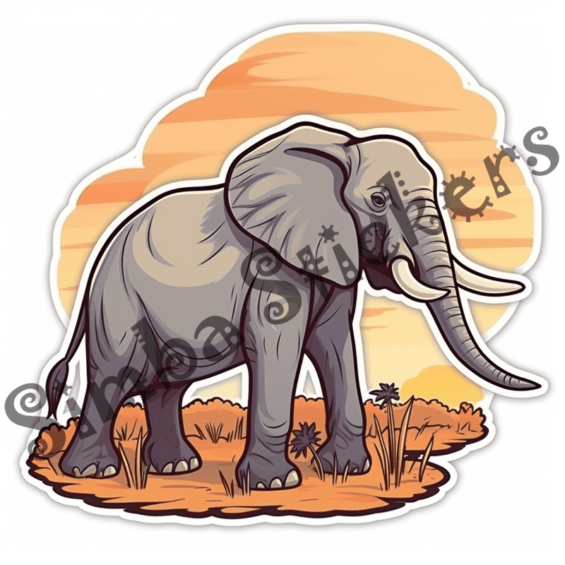 Elephants at sunrise or sunset, sticker-style, image set, 25 images, orxvzg