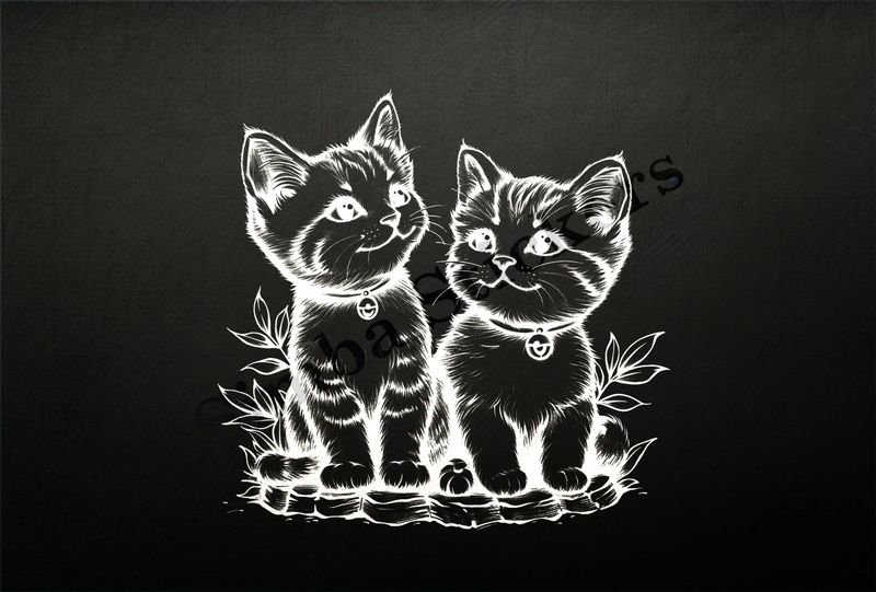 Romantic cat kittens, outline art