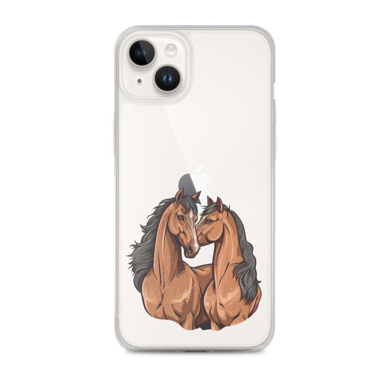 Clear Case for iPhone, Two brown horses snuggling, tdwcyd