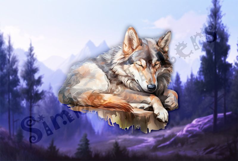 Wolf sleeping, watercolour
