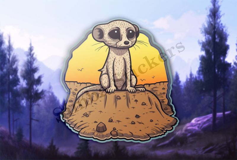 Meerkat on top of a hole in dry surroundings