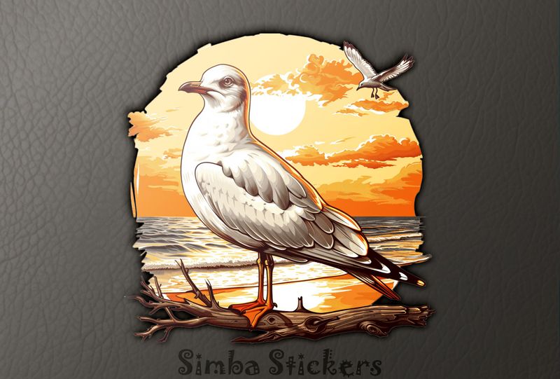 Seagull on a branch by the beach, watercolour, kajxgx