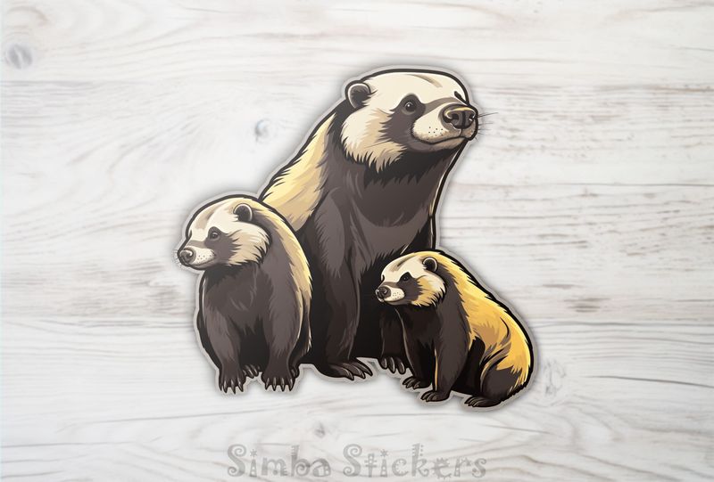 Honey Badger mother with children, jh9jg6