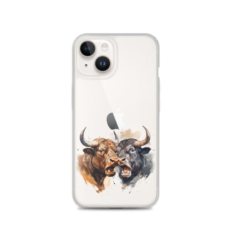 Clear Case for iPhone, Bulls facing up to each other, watercolour, dx5eff