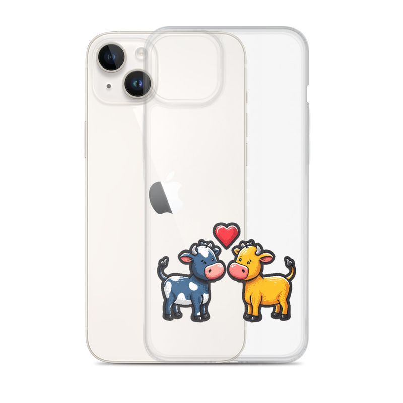 Clear Case for iPhone, Cattle, bull and cow in love, colourful , heart in picture, fvta2y