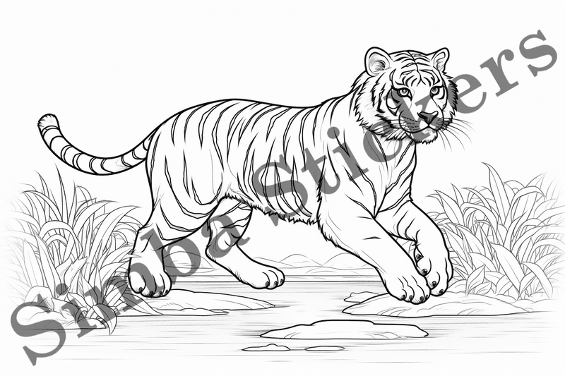 Colouring pages, bundle of tigers, 10 images