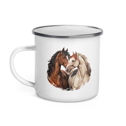 Enamel Mug, Cattle, Horses nose-to-nose, jbgjpy