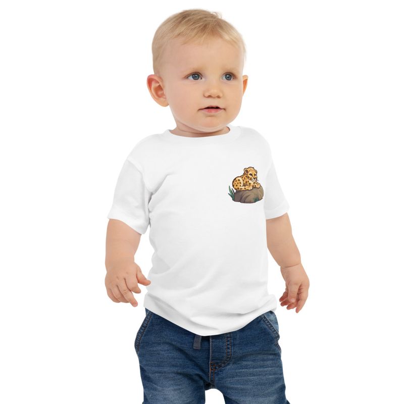 Baby Staple Tee, Baby cheetah on a rock, left chest