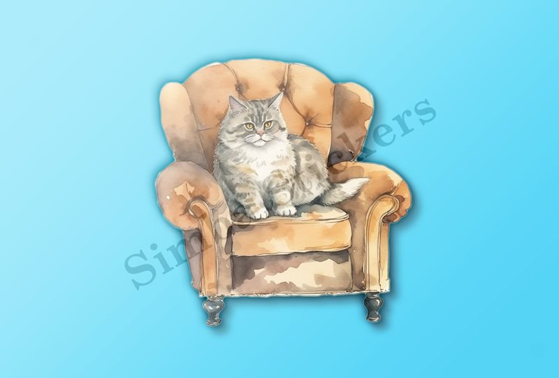 Cat in an armchair, watercolour