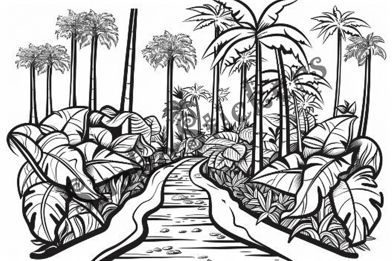 Colouring pages, bundle of Equatorial Rainforest landscape, 25 images 2