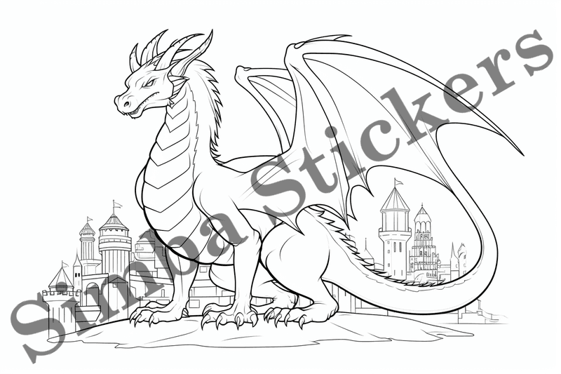 Colouring pages, bundle of dragons, simple, 10 images