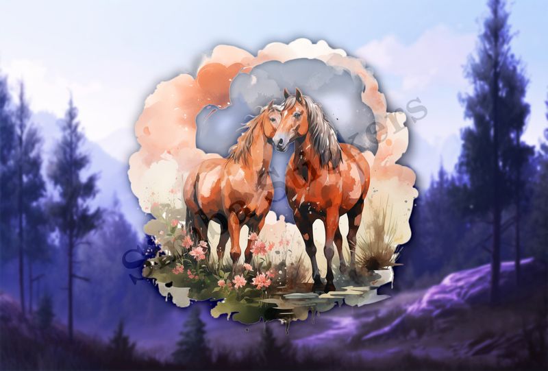 Horses in love, watercolour