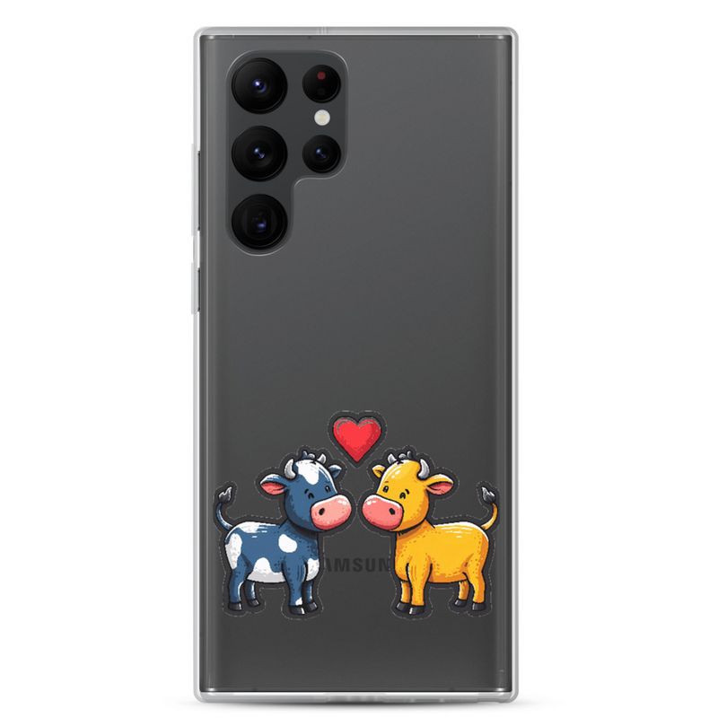 Clear Case for Samsung, Cattle, bull and cow in love, colourful , heart in picture, fvta2y