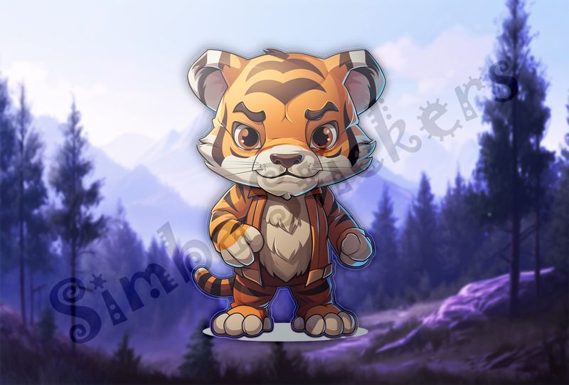 Tiger cub standing straight, looking tough