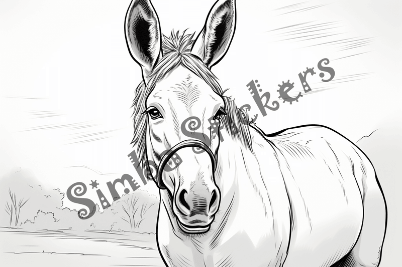 Colouring pages, bundle of singular donkeys, 10 images